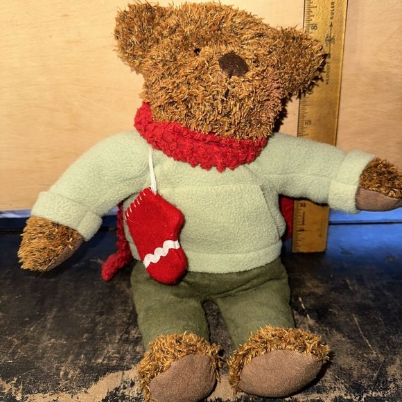 Plush teddy bear cute red scarf and mittens sign